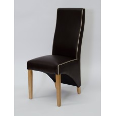 Wave Suzuka Coco / Bone Piping Leather Oak Dining Chair